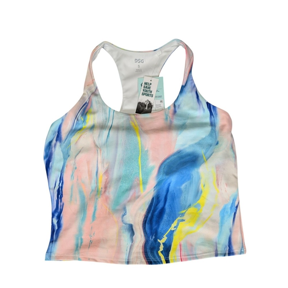 DSG Womens Momentum Crop Tank Graffiti Strokes Multi Color Racerback Small NWT
